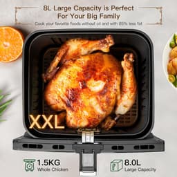 Airfryer - Luchtfriteuse - Ruime inhoud van 8 liter - Met led touch display - BPA vrij - XXL friteuse - 12 vooraf ingestelde programma's, - Voor 4tot 6 personen - 1700w - keuken - Zwart - — thumbnail 8