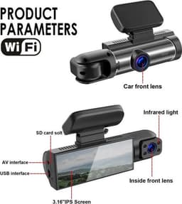 Dashcam Auto - Wifi Rijrecorder - 2 Kanaals 1080P - Groothoeklens (170°/110°) - Super Nachtzicht - G-Sensor - Parking Monitoring - Loop Opname — thumbnail 2