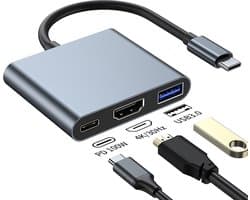 Ferfito Aluminium schaal 3 in 1 USB-C Hub- 1xUSB 3.0 - 1xHDMI 4K - 1xPD 100W- USB C hub met 3 poorten - Multifunctioneel gedekt USB splitter - Docking station laptop