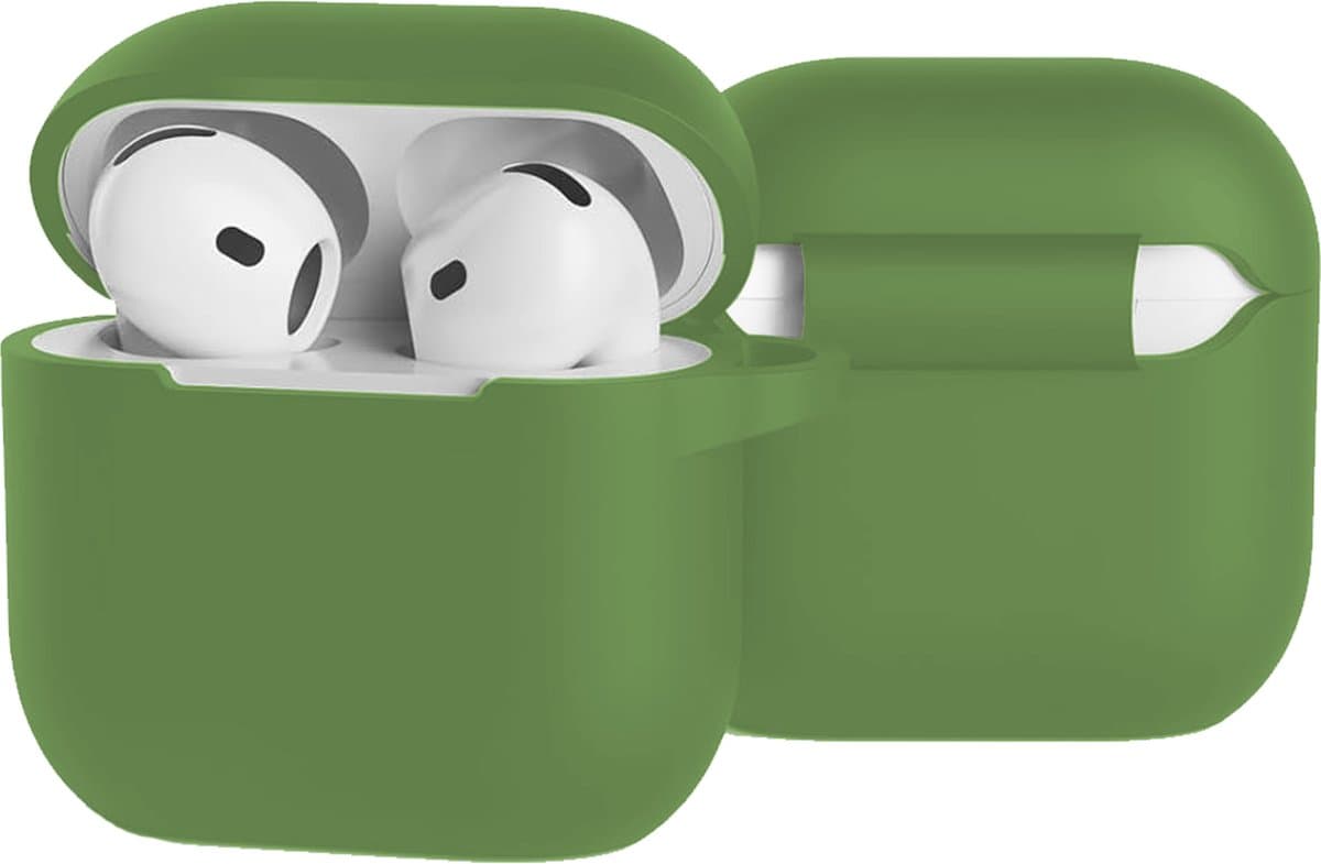 Case - Geschikt voor Apple AirPods 4 - Siliconen Hoes met Clip - Silicone Hoesje Cover - Donkergroen — afbeelding 1