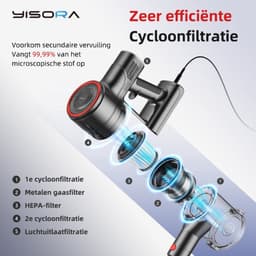 Yisora - Steelstofzuiger met snoer - Steelstofzuigers - 3 in 1 Stofzuiger zonder zak - Handstofzuiger met steel - 3 verschillende opzetstukken - 600W - Rood - 23Kpa- ultra licht — thumbnail 4