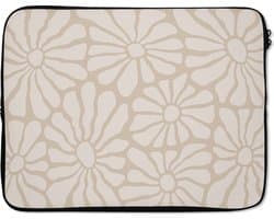 Laptophoes 15.6 inch - Bloemen - Print - Beige - Bruin - Minimalistisch - Laptop sleeve - Binnenmaat 37x26 cm - Zwarte achterkant