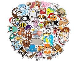 Scoby - Dieren Stickers - Animal Stickers- 50 Stickers Mix Pack - Laptopstickers - Geschikt voor Fiets, Step, Laptop, Skateboard, Koffer & Helm