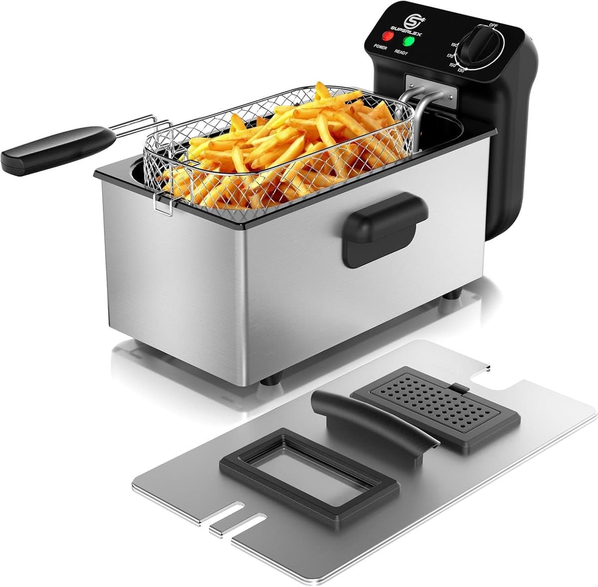 Friteuse Roestvrij Staal - Frituurpan Elektrisch - Knapperige Snacks Maken - Koude Zone Technologie - 3 Liter Capaciteit - Zilver — afbeelding 1