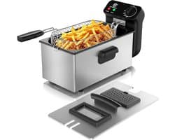 Friteuse Roestvrij Staal - Frituurpan Elektrisch - Knapperige Snacks Maken - Koude Zone Technologie - 3 Liter Capaciteit - Zilver