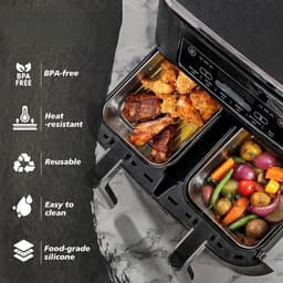 6-delige set accessoires voor de heteluchtfriteuse – 2 roestvrijstalen bakplaten + 2 roosters, een tang en handschoenen, gemakkelijk schoon te maken — thumbnail 4