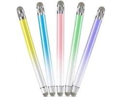 Geel blauw roze groen paars touchscreen pen stylus pen set 5 stuks dames heren met vezel tip hoge gevoeligheid geschikt voor iPhone iPad Android tablets, geschikt voor alle touchscreenshoge gevoeligheid voor smartphone en tablet