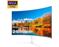 Cellista Curved Monitor 24 Inch - Gaming Monitor FHD 1080P - 75Hz Scherm - VA Display 3000R - 2ms Reactietijd - HDMI VGA - VESA - 1920×1080