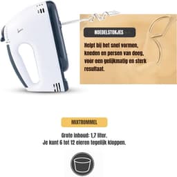 RWB® Mixer met Mengkom - Keuken Mixer - Mix Machine - Zwart - 28 x 16 x 29 cm — thumbnail 3