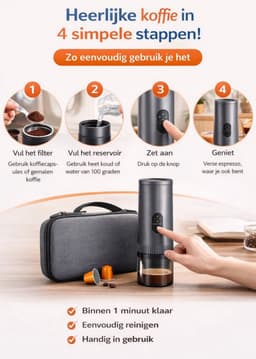 Yemtech® Draagbare Espressomachine – 3 in 1 Elektrische Draagbare Koffiemachine - Ruim 100 ml - Espresso machine - Espressomachine voor Auto Camping Vrachtwagen – Inclusief Draagkoffer — thumbnail 4