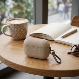 Luxe geribd hoesje voor oordopjes – Vertical Stripe design met sleutelhaak, geschikt voor AirPods Pro 2 (Grijs) — thumbnail 2