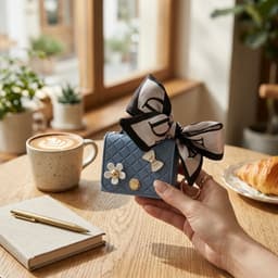 Blauw hoesje voor oordopjes dames met strik en decoratieve details geschikt voor AirPods 4 kunstleer hardcase met ring en lint — thumbnail 4