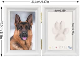 Grote Pootafdruk Frame voor Hond of Kat - Zachte Klei Kit en Houten Wit Foto Frame — thumbnail 4