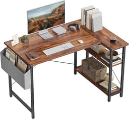 BOTC Bureau - Hoekbureau - 100 cm met opbergplanken - Bureau voor thuiskantoor - Rustiek bruin — thumbnail 1