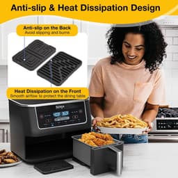 Heißluftfritteuse accessoires Gescht voor Ninja, Philips en COSORI, 2 stuks hittebestendige onderlaag siliconen voor universele Airfryer-mand, 16 x 11 cm verbrandingswerende siliconen tafelmat (Zwart-2) — thumbnail 6