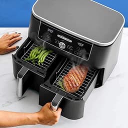 2-delige accessoire voor airfryer - Rechthoekig grillrooster en bakplaat - Geschikt voor dubbele airfryer - Zilver — thumbnail 4