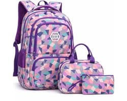 Ultiluxe® Rugzak set - 3 stuks - Paars/roze - 48 x 33 x 24 - Rugtas, lunchtas, etui - 15.6 inch laptoptas - Schoolrugzak voor kinderen - Meiden school tassen set - 35 L - Schooltas voor meisjes - Schoolrugtas met print - Tas met laptop vak