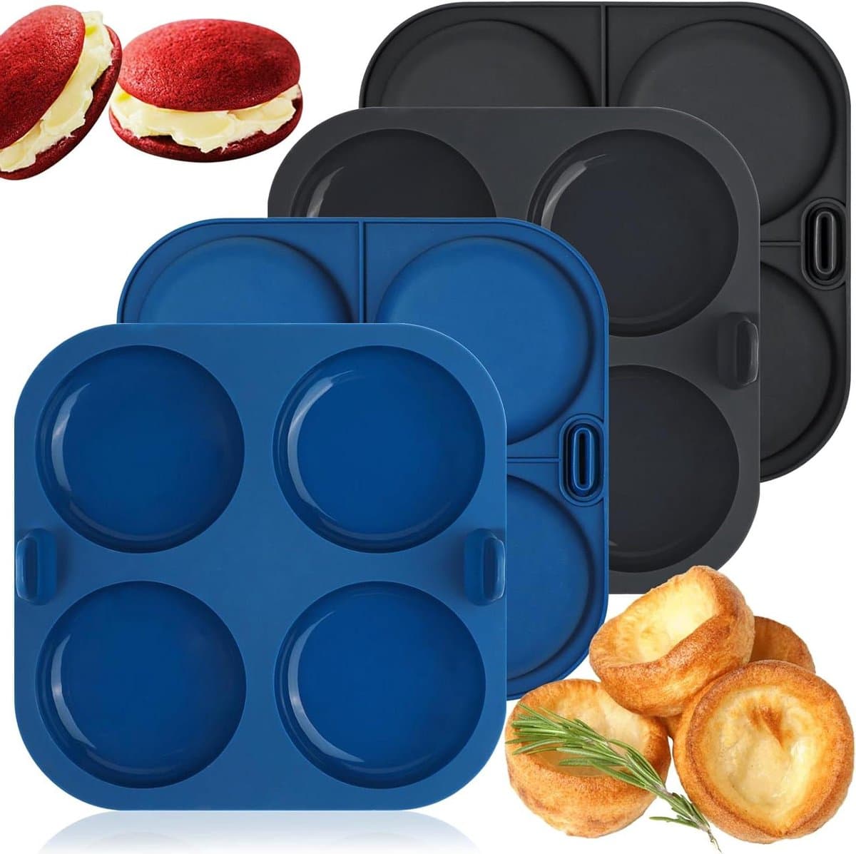 Yorkshire pudding bakplaat voor Air Fryer - 4 stuks - Burger Bun vorm - Muffin Top Pan - 4 cups - Yorkshire Pudding vormen - Muffin - Whoopie Pie - siliconen. — afbeelding 1