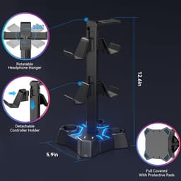 Hoofdtelefoonstandaard met USB-oplader en Controllerhouder voor Bureau — thumbnail 4