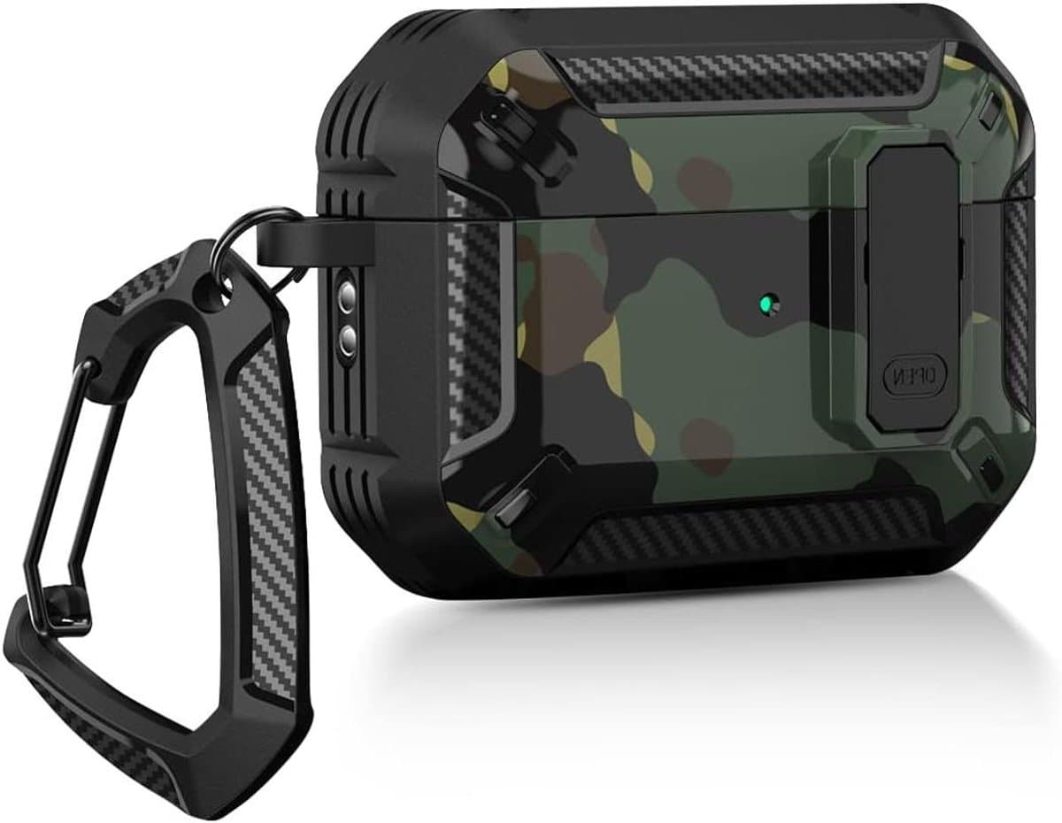 Case Cover AirPods Pro - Camouflage Groen | Stofdicht en Schokbestendig | Sleutelhangerhaak — afbeelding 1