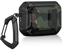 Case Cover AirPods Pro - Camouflage Groen | Stofdicht en Schokbestendig | Sleutelhangerhaak