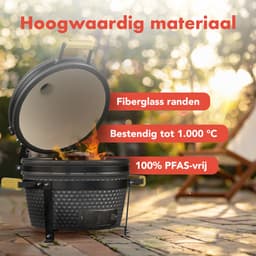 KitchenBrothers Kamado BBQ - 16 Inch Houtskool Barbecue - 34⌀ cm - PFAS-vrij - Deluxe Set - Egg BBQ met Accessoires - Grijs — thumbnail 3
