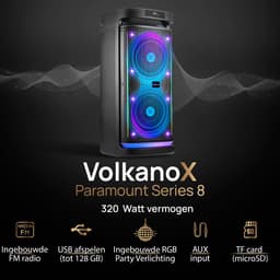 VolkanoX Partybox Paramount - Bluetooth Speaker 320W - Karaoke Set - Muziek Box - Microfoon - LED verlichting - TWS Koppelbaar - Gitaar ingang - Zwart — thumbnail 3