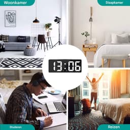 longziming -Digitale Wekker voor Slaapkamer – LED Klok met Temperatuur – Instelbare Helderheid – Zwart/Wit — thumbnail 5