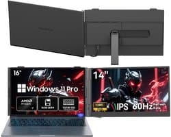 Blackview GamiBook8 Gaming Laptop (AMD Ryzen7 7735HS/16G/512G) + SCM6 14" Draagbare Monitor Set, All-in-One Gaming & Kantoor Accessoires (Laptop Tas/Muis/Toetsenbordstickers, Grijs)
