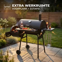Lugia Houtskool BBQ met - Barbecue Smoker – 136 cm – Grote Grill 66x41 cm - Warmhoudrek – Zijtafel met Flessenopener – Zwart — thumbnail 3