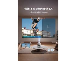 Mini Beamer met Android 14 – Draagbare Projector met 480 ANSI Lumen – WiFi 6 & Bluetooth 5.4 – 8K Decodering – 180° Draaibaar voor Thuisbioscoop