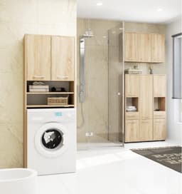 bovenbouwkast, badkamerkast, commode, wasmachine bovenkast, 64 x 180 x 30 cm (b x h x d), gewicht 30 kg, ombouwkast met 2 deuren en 2 open opbergvakken — thumbnail 3