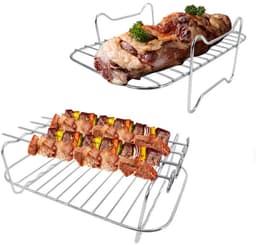 RVS Airfryer Grill - RVS Frituurrek -Vervangend Grillrek -Airfryer Accessoire - 20,5*14*8cm -Enkele grill - Stapelbaar Stoomrek -Geschikt voor keukengerei en grillen, frituren van voedsel - Zilver — thumbnail 6