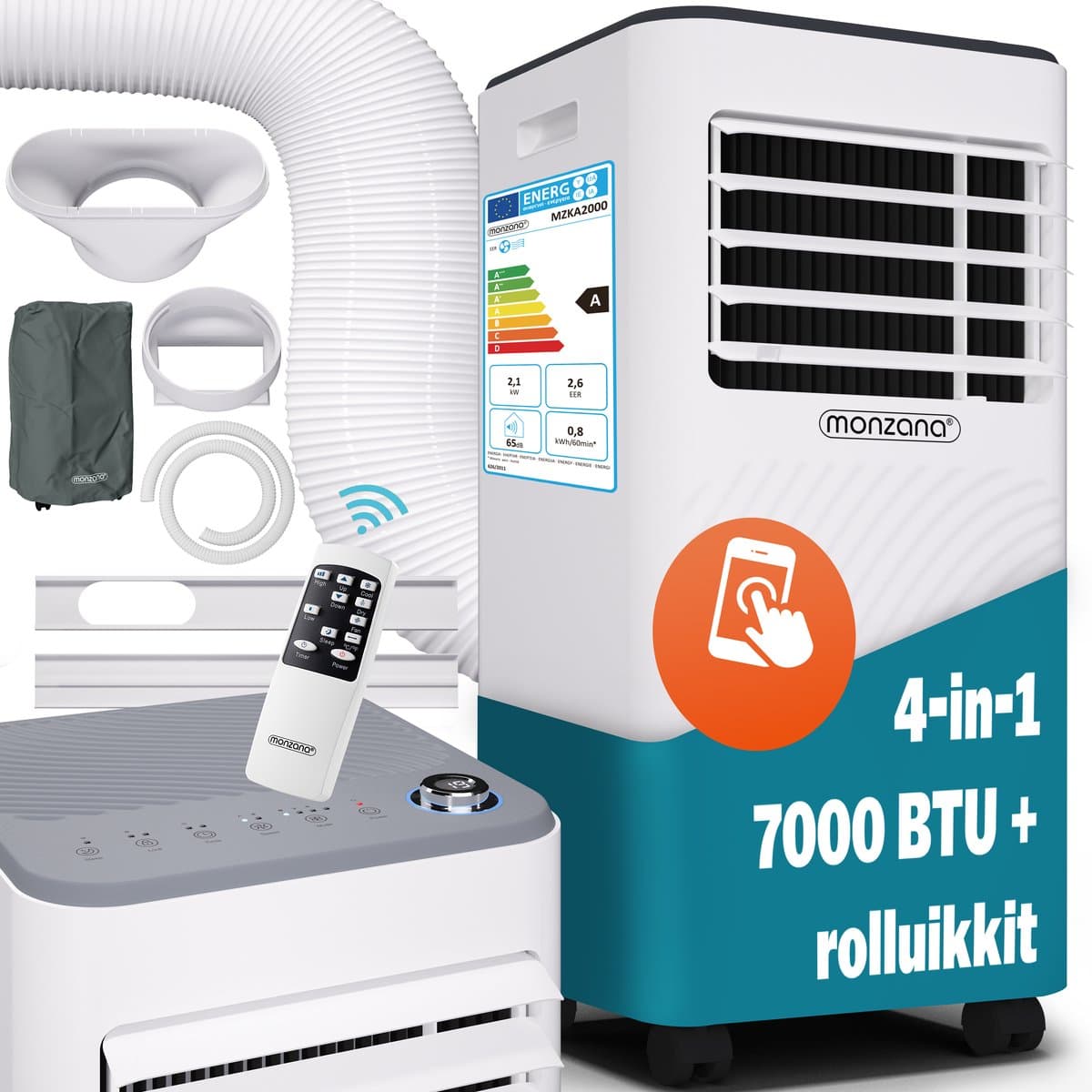 Monzana mobiele airco - 7000 BTU raamkit 20 tot 25m² wifi timer - wit — afbeelding 1