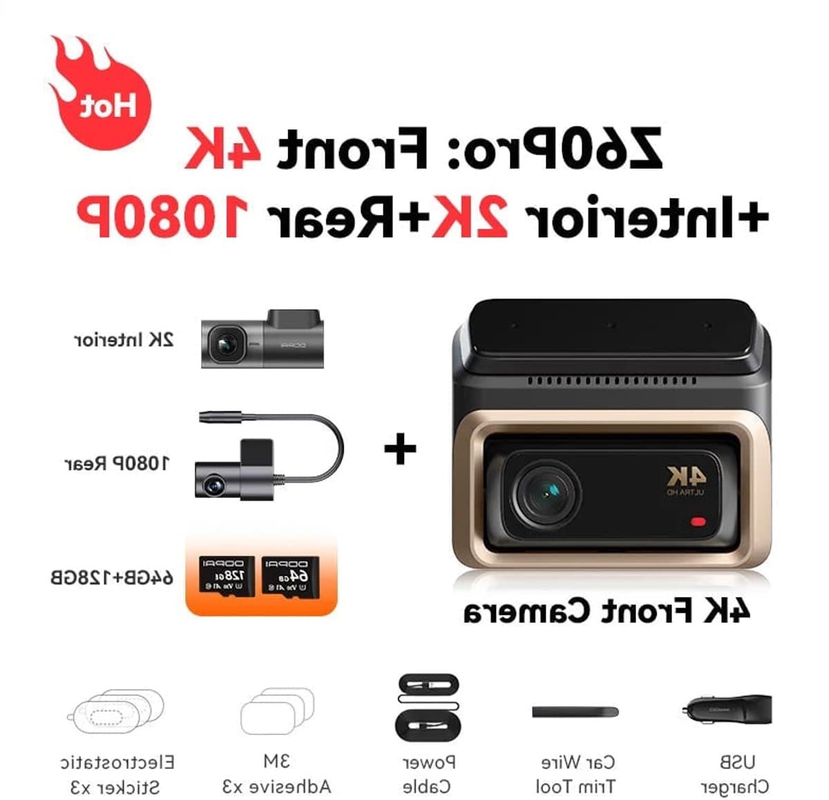 3-kanaals Dashcam – Auto Camera – Videorecorder – Beeldrecorder – 4K Recorder – Sony STARVIS Sensor – 5GHz WiFi & ADAS Veiligheidswaarschuwingen — afbeelding 1