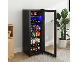 OKWISH Mini Koelkast – Stil En Energiezuinig – 128 L – Roestvrij Staal – Zwart – Met Vriesvak En Ledverlichting