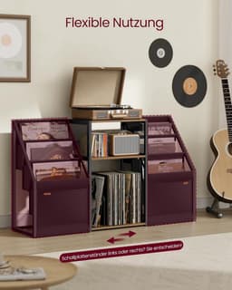 Homesy LP Speler Meubel - Platenspeler meubel - Platenspelerkast - LP Kast - Vinylkast - LP opbergkast - 30×81×69 cm-Platenspeler Standaard met Platenopslag – 3 Etages – Voor ca. 140 LP’s – Bijzettafel & Vinylrek – Industrieel Design — thumbnail 3