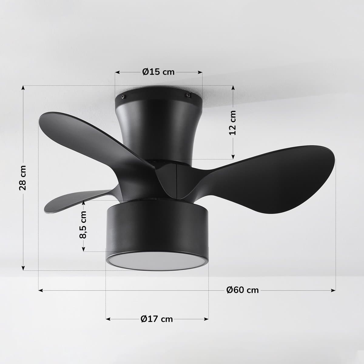 LumenXL - Compacte zwarte plafondventilator incl. LED en afstandsbediening - Vejas — afbeelding 1