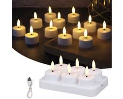 Oplaadbare LED-Theelichtjes - LED-Kaarsen Met Oplaadstation voor Thuis, Restaurants, Feestdagen en Bruiloftsdecoratie - 6 Kaarsen (Exclusief Afstandsbediening)