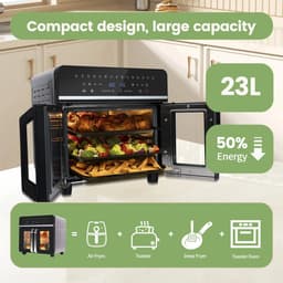 Heteluchtfriteuse – Airfryer - Airfryer Oven XXL - 23L - Dubbele Lades - 2200W - 240V - LED Touchscreen – 15 Programma’s - Kijkvenster - Zwart — thumbnail 4