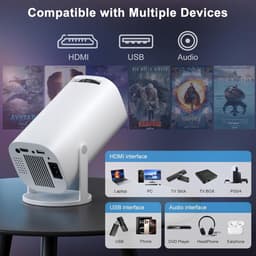 Mini Projector - Smart Beamer met 4K-ondersteuning - Voor iOS/Android/HDMI/TV-Stick/Laptop/PC - Bluetooth 5.4 & WIFI - Compacte Mini Beamer voor Thuisbioscoop - Kleine Projector - Wit — thumbnail 3