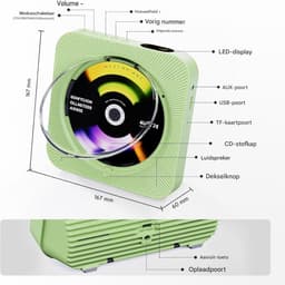Draagbare CD-Speler -Bluetooth met Dubbele Luidsprekers- HiFi-speaker radio-Oplaadbare CD-Speler met USB-C-Groen — thumbnail 3