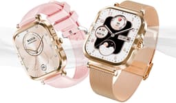 AMOLED-smartwatch voor dames - Nieuw voor 2025 - 1,75-inch fitnesshorloge met telefoonfunctionaliteit - Twee bandjes - Volledig touchscreen - Vierkant ontwerp - Stijlvol sporthorloge voor dames - Compatibel met Android 4.4+ / iOS 10.0+. — thumbnail 1