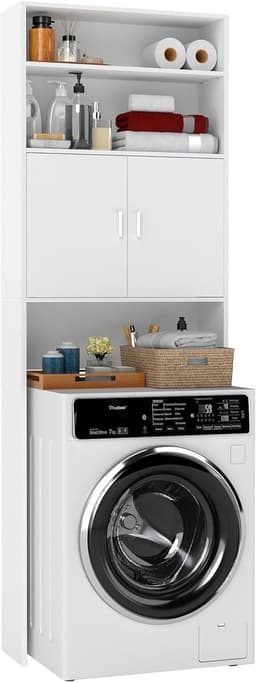 SNJY® Wasmachine Kast - Wasmachine Verhoger - Wasmachine Ombouw - 20L x 63B x 185H cm - Wit — thumbnail 1
