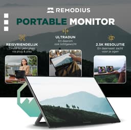 Remodius® Portable Monitor 16 Inch 2.5K – Ultralicht en Superdun Draagbaar Extra Scherm voor Laptop met Ingebouwde Kick-Stand – USB-C & HDMI – Plug & Play — thumbnail 3