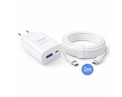 Evy24 Oplader 25W Wit - Snellader Power Delivery - 2M USB-C Kabel 60W - USB-C USB-A - iPhone & Android