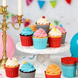 6 stuks - Siliconen muffinvormpjes - Eiervormpjes voor de airfryer - Siliconen cakevormpjes - Blauw + Rood - Siliconen muffinvormpjes - Antiaanbak siliconen bakkommen die makkelijk uit de vorm te halen zijn - Siliconen bakvormpjes — thumbnail 6