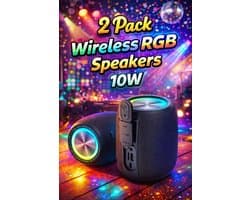 Set van 2 Draadloze Bluetooth Speakers 10W – Koppelbaar Stereo – Waterbestendig – RGB LED – Draagbare Outdoor Speaker met USB/TF/AUX/FM – Zwart