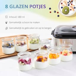 Jurrys Yoghurtmaker - Yoghurt Machine - Yoghurt apparaat - 8 Potten - Zelfgemaakte Yoghurt - BPA vrij - Timerfunctie - Zilver — thumbnail 4