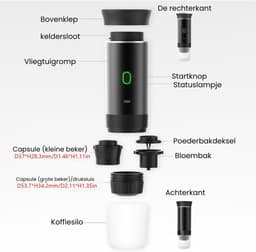 Aurixi® Draagbare Koffiemachine - Blender To Go - Draagbare Blender - Wit - 28cm x 9cm x 9cm — thumbnail 4